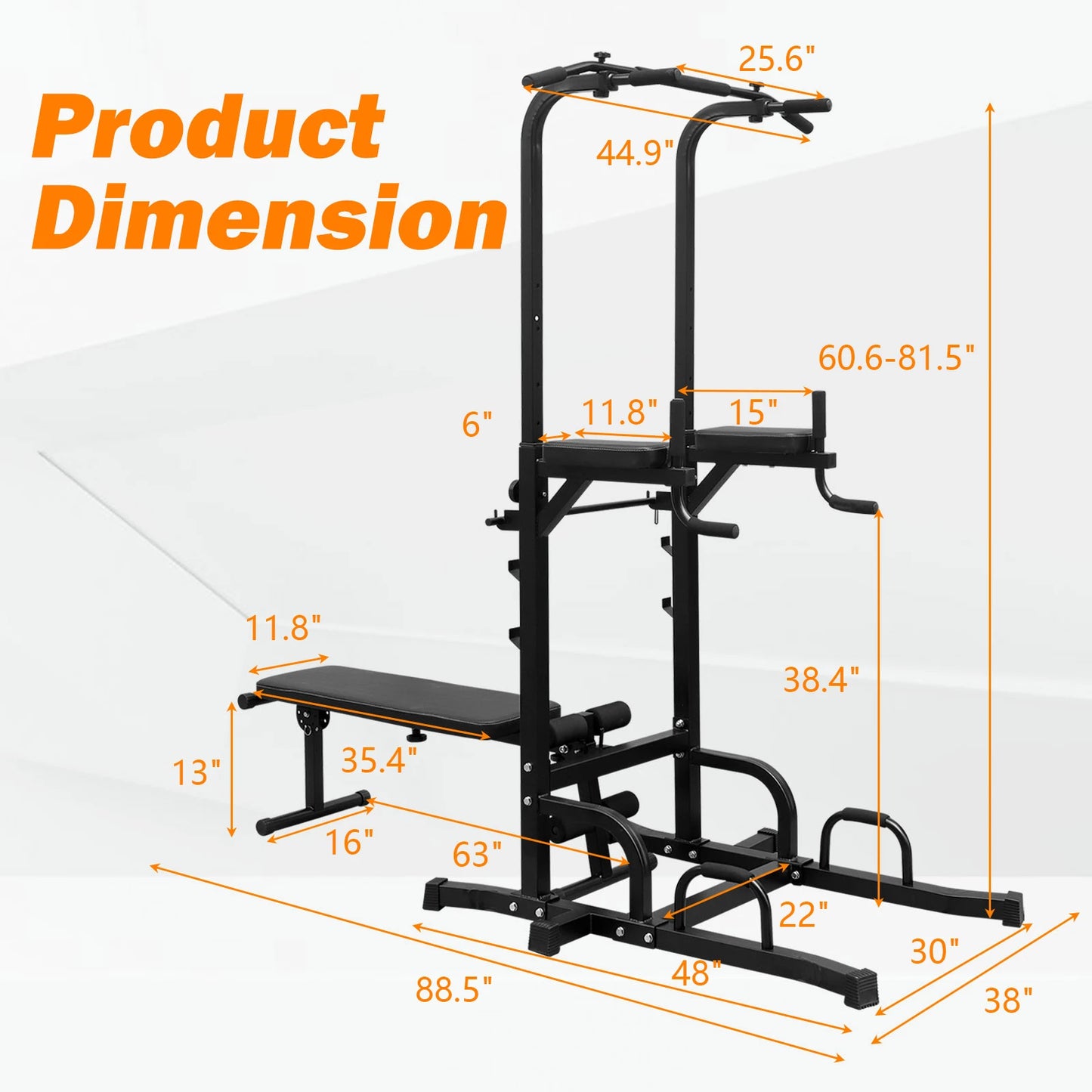 Adjustable Height Power Tower Bench Pull Up Bar Dip Station