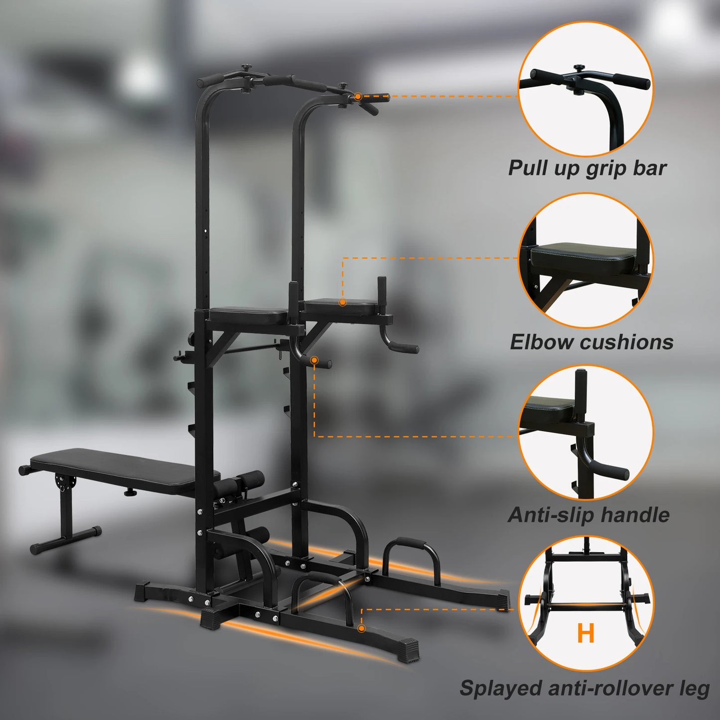 Adjustable Height Power Tower Bench Pull Up Bar Dip Station